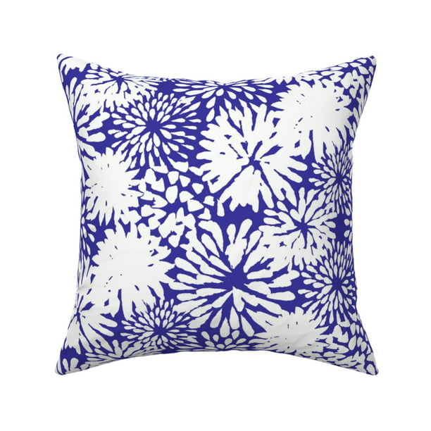 Mod Floral Navy White Flowers Throw Pillow Cover w Optional Insert by Roostery